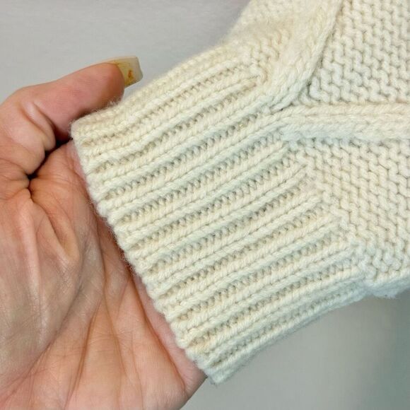 J. Crew Ivory Aran 100% Wool Cable Knit Raised Dots Cream Women's Sweater M - Picture 3 of 12